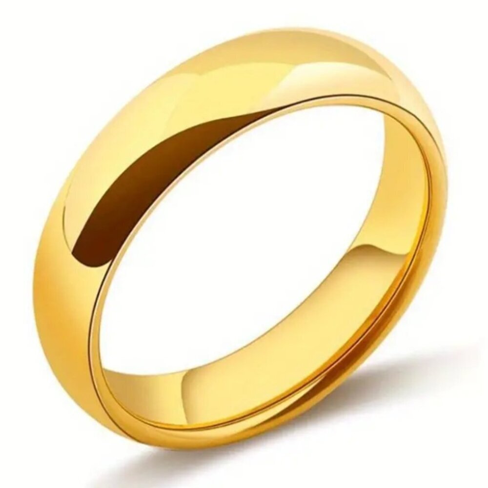 6MM Width Domed Gold 18k Gold Plated Stainless Steel Wedding Band - Unisex
